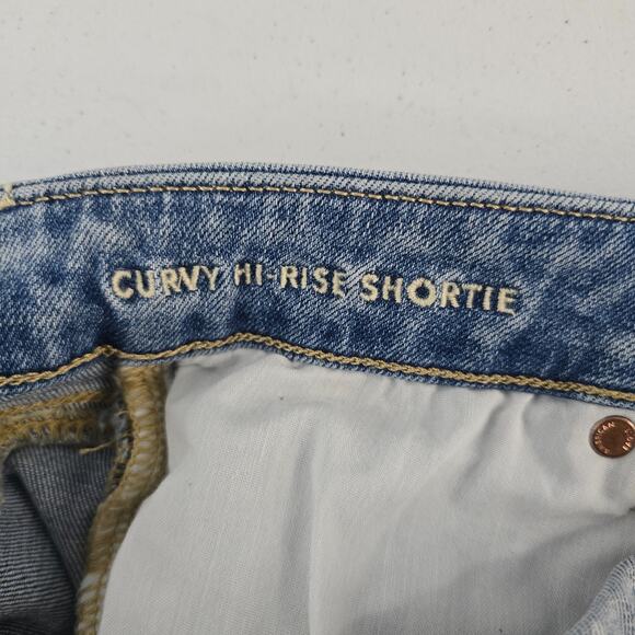 American Eagle Curvy Hi-Rise Shortie Distressed Jean Shorts Women’s Sz 4 Light - Picture 10 of 12